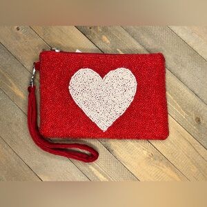 Red Beaded Heart Wristlet/Pouch